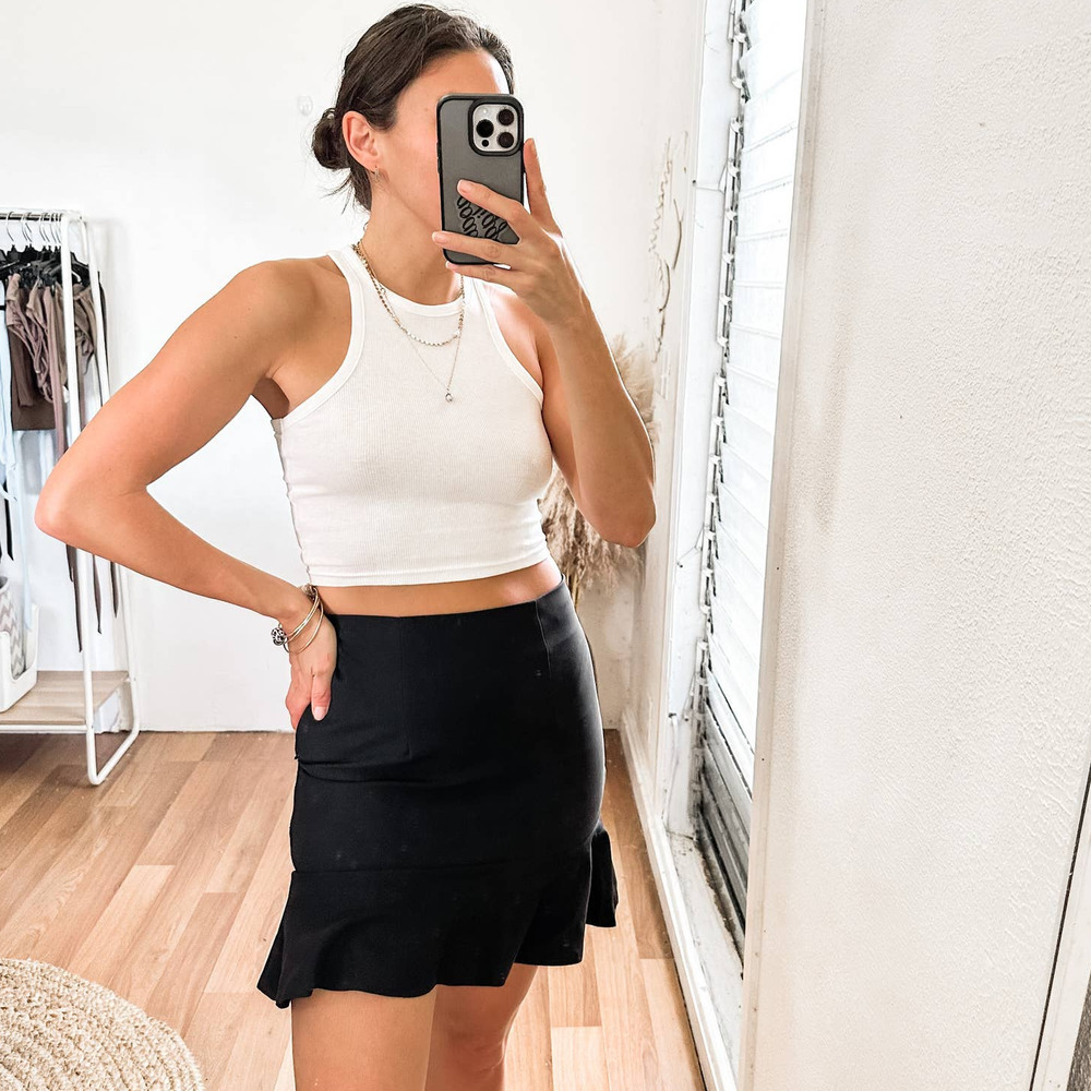 Kookai Black Ruffle Hem Midi Skirt
